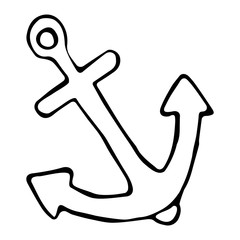 Vector illustration of a Doodle-style anchor on an isolated white background. Concept of tourism, ocean, sea, cruise holidays © Оля Лёлина