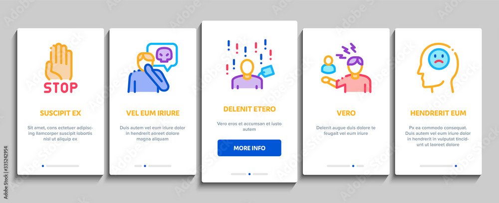 Poster bullying aggression onboarding mobile app page screen vector. internet bullying and name-calling, be