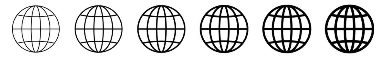 World Icon Black | Earth Illustration | Globe Symbol | Planet Logo | World Wide Web Sign | Isolated | Variations