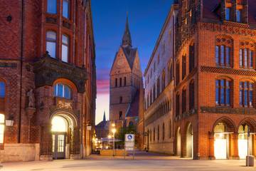Fototapeta na wymiar Hannover, Germany. Cityscape image of Hannover old town with the Market Church of St. George and James during twilight.
