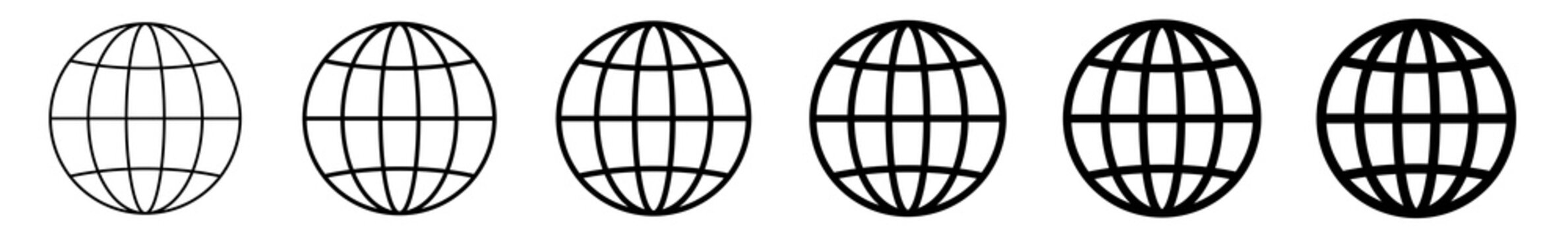 World Icon Black | Earth Illustration | Globe Symbol | Planet Logo | World Wide Web Sign | Isolated | Variations