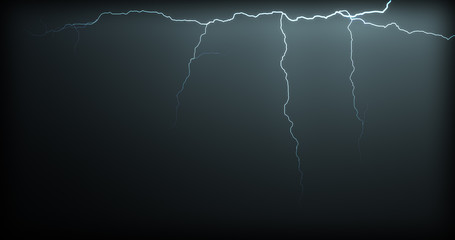 Lightning strikes on a black background with realistic reflections