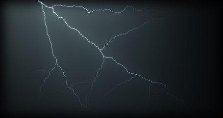 Lightning strikes on a black background with realistic reflections