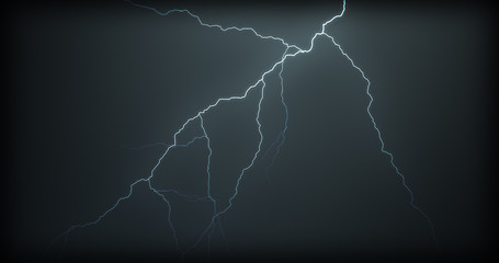 Lightning strikes on a black background with realistic reflections