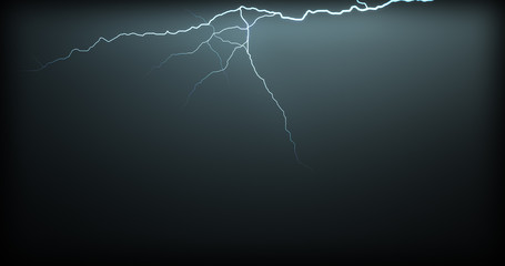 Lightning strikes on a black background with realistic reflections