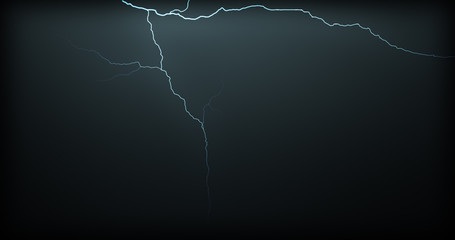 Lightning strikes on a black background with realistic reflections