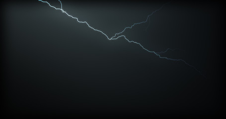Lightning strikes on a black background with realistic reflections