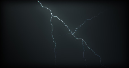 Lightning strikes on a black background with realistic reflections