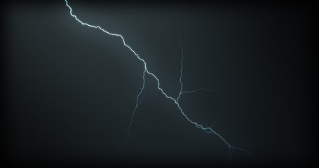 Lightning strikes on a black background with realistic reflections