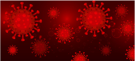 3d illustration, asian flu. Realistic bacteria, microbe infection and blood, biology banner, concept. Vector bacillus, microorganism in closeup. Red and multiply corona virus vector illustration.