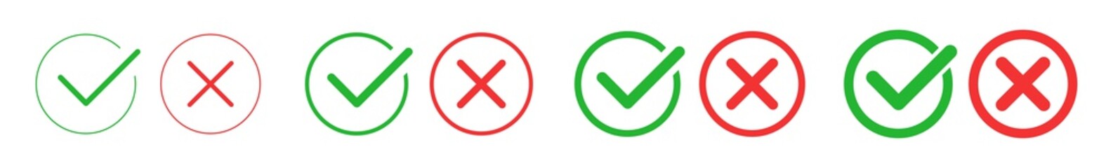 Check Mark Cross Circle Icon Green Red   Checkmark Checklist Illustration   Tick X Symbol   Voting Logo   Positive Negative Sign   Isolated   Variations © endstern