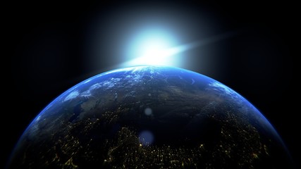 Earth, three dimensionally rendered and composited