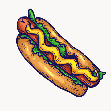 hot dog with mustard and lettuce clip art preview