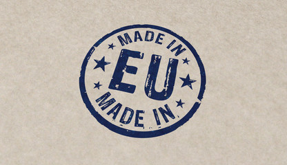 Made in EU, Europe, European Union stamp and stamping