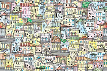 Abstract architectural seamless pattern of southen urban development.