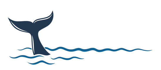 Whale symbol in the blue sea. 