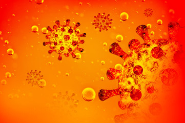  Virus Coronavirus. The movement in the fluid. Blood is infected. The concept of treatment and prevention of viral diseases