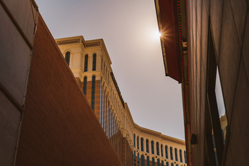 Afternoon sun beam at the edge of the building, Las Vegas. Abstract concept. 