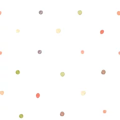 Tapeten Kinder Aquarell nahtlose Muster. Bunter Tupfenhintergrund. Malerei mit gelben, roten und grünen Kreisen. Perfekt für Textilien, Stoffe, Geschenkpapier, Bettwäsche, Tapeten etc. © Kate Macate