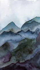 Mountains Watercolor Illustration Background Hand Drawn