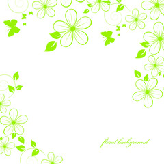 Green abstract floral background with flowers