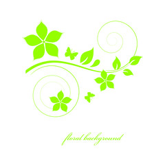 Green abstract floral background with flowers