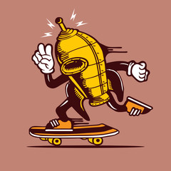 Skater Vintage Rocketship Skateboarding Character Design