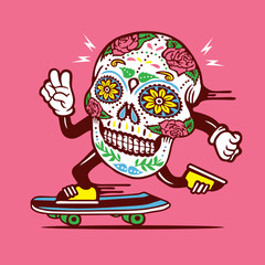 Skater Sugar Skull Day of the Dead Skateboarding Character Design