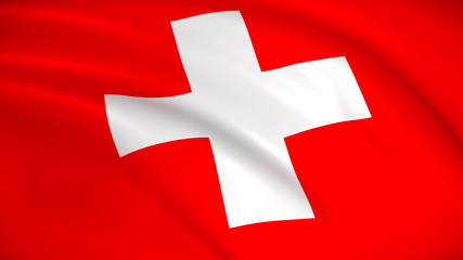 Obraz premium The national flag of Switzerland (Swiss flag) - waving background illustration. Highly detailed realistic 3D rendering