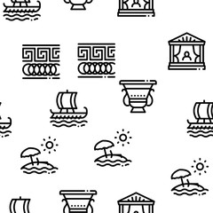 Greece Country History Seamless Pattern Vector Thin Line. Illustrations