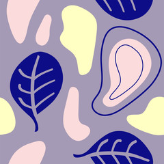 Abstract seamless pattern with leaf and organic shapes. Vector illustration.