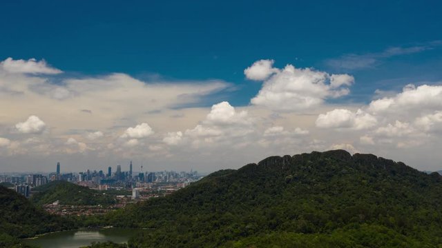 4k Scenic Aerial Time Lapse of  Bukit Tabur Quartz Ridge revealing Kuala Lumpur City Skyline. Hyperlapse