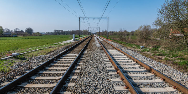 Railroad tracks in the countryside of Belgium.