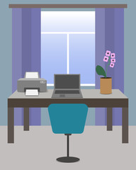 Modern office interior, working at home, freelance on laptop at home