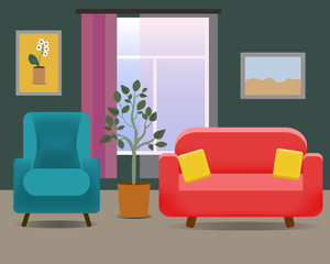 living room interior with sofa and armchair