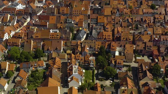 Aerial view of the city Villingen-Schweningen in Germany in the black forest on a sunny day in summer.