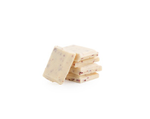 white chocolate with strawberry on isolated white background