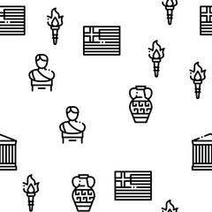 Greece Country History Seamless Pattern Vector Thin Line. Illustrations