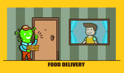 Food delivery, Coronavirus cartoons concept