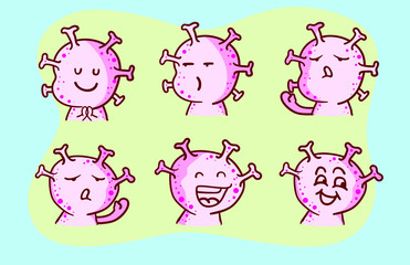 Pink Coronavirus, Flat cartoon character set