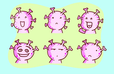Pink Coronavirus, Flat cartoon character set