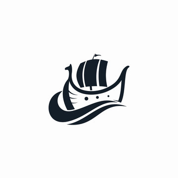 viking ship logo black vector