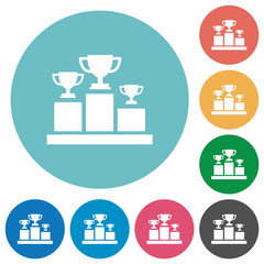 Winner podium with trophy cups flat round icons