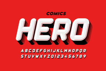 Fototapeta na wymiar Comics super hero style font design, alphabet letters and numbers