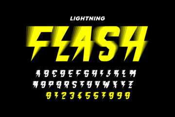 Lightning flash style font, alphabet letters and numbers