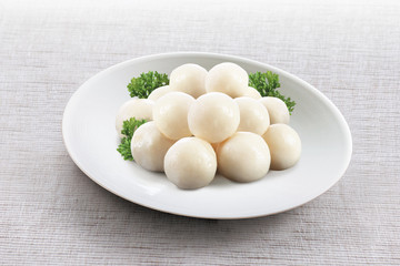 Asian traditional snacks fish balls on plate