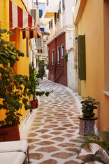 the most beautiful narrow street in Greece, a small town on the island of Lefkada