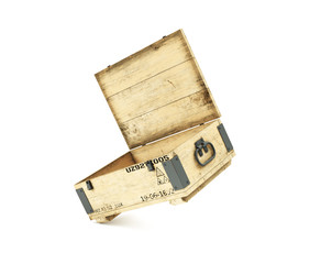 Military box with explosive isolated on white. 3D illustration