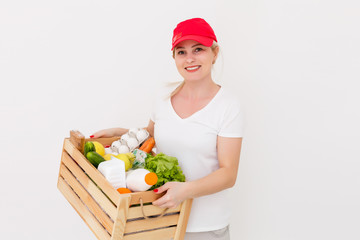 Woman delivering parcel, delivery of products