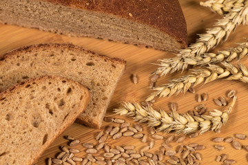 Wheat Bread And Grain Ears Background - 335261373